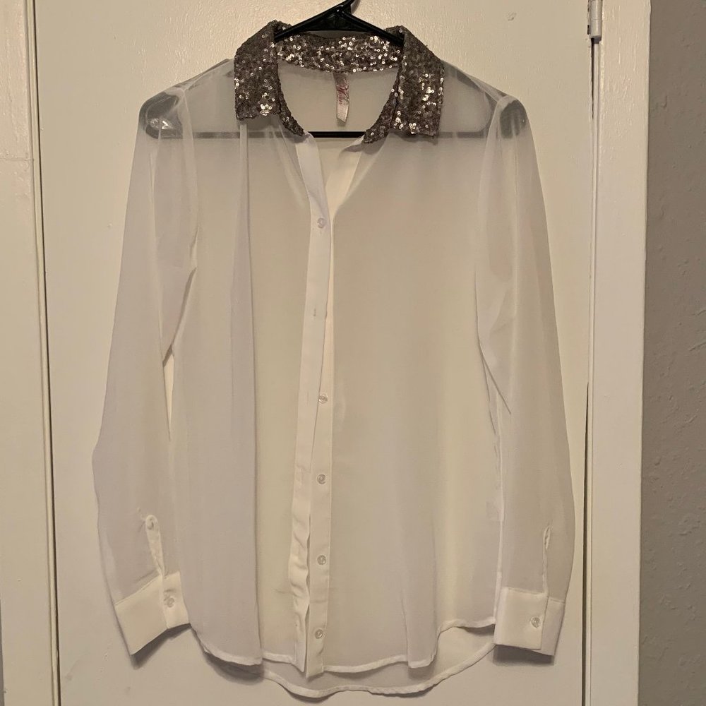 Sheer Collar Button Up Blouse